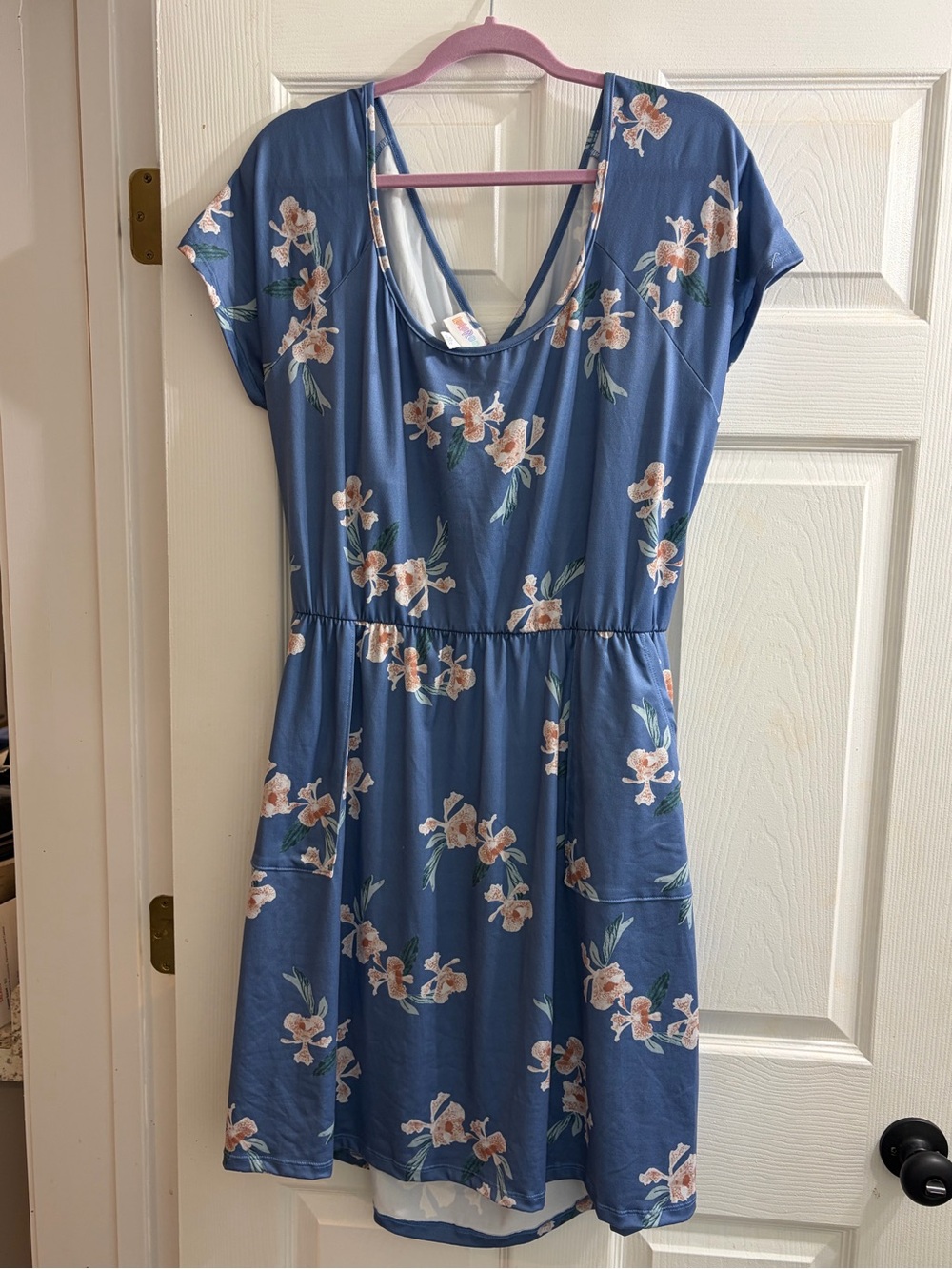 LuLaRoe Blue Floral Short Sleeve Fit & Flare Dress